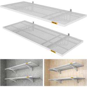Aecxm 2-Pack 1.64x4ft Adjustable Garage Wall Shelving 560lbs Load Capacity Heavy Duty Wall Mounted Storage Shelf Metal Floating Shelves for Garage(White)