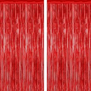2 Pack Red Tinsel Backdrop, 3.28 FT x 7.05 FT Fringe Curtains, Red Foil Tinsel Party Streamer Backdrop Curtains for Valentines Day, Wedding Photo Backdrop Party Decorations for Wedding Anniversaries