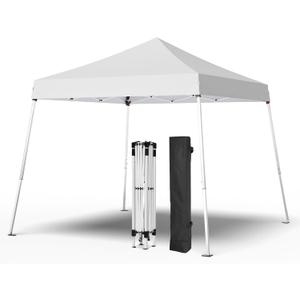 10x10 Pop Up Canopy, 300D Silver Coated White Fabric Outdoor Gazebo, Beach Tent Slant Legs with Storage Bag, Easy Up Sun Shade Shelter Tents with 8x8 Top Cover for Patio, Party