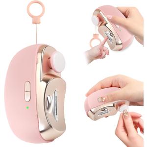 2 x 3-in-1 Electric Nail Clippers, Upgrade Electric Nail Clippers for Kids or Adults, Electric Polishing Nail Clipper with Collector, Excellent Electric Nail Trimmer Gift for Your Loves (Cute-Pink)