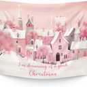 WAITPI Pink Christmas Winter Village Hanging Wall Tapestry for Girls Bedroom Holiday, Cute I'm Dreaming of A Pink Xmas Wall Tapestries Hanging for Teens Girls Room Dorm Decor 40x30 inches