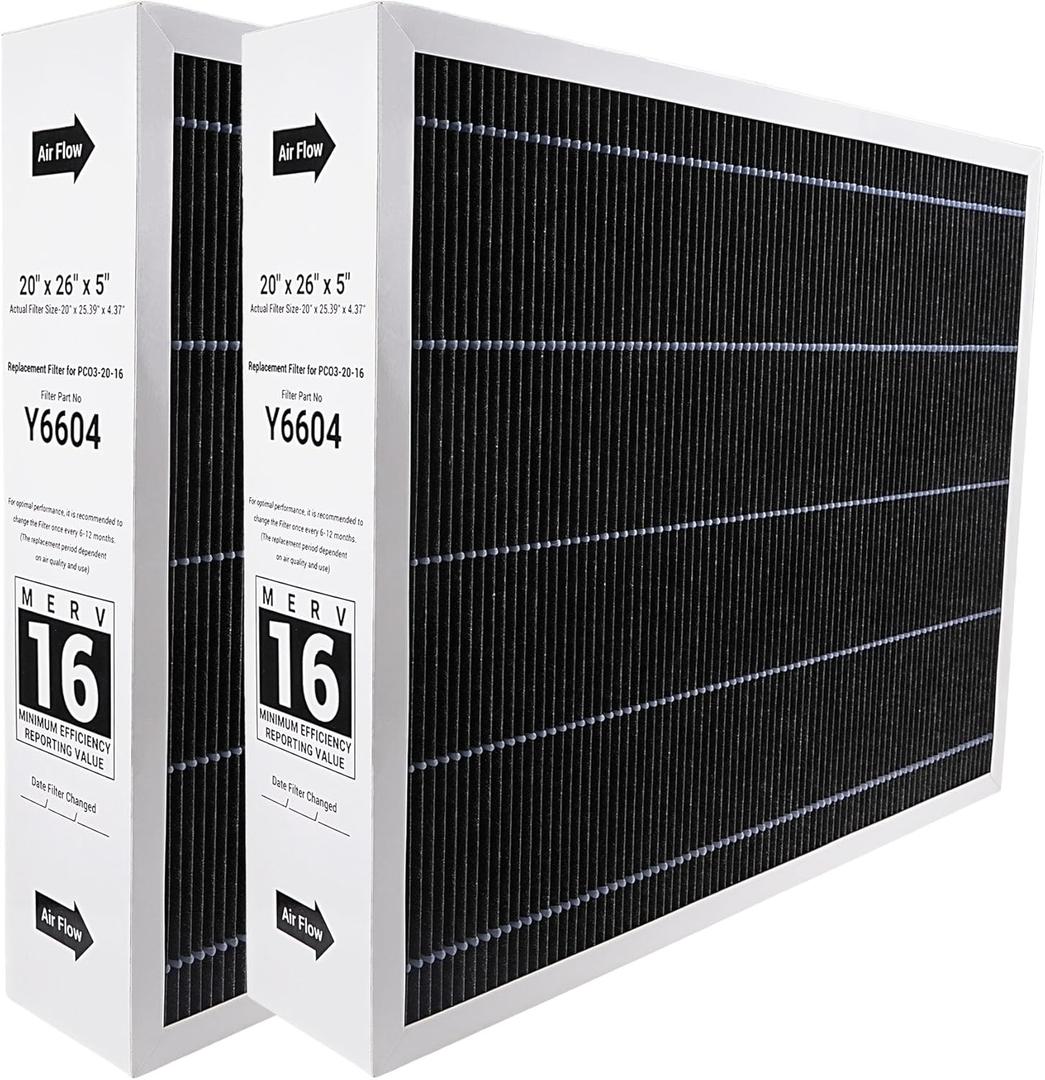 Y6604 20x26x5 MERV 16 Furnace Replacement Filter Compatible with Lennox Y6604 PureAir PCO3-20-16 Air Purifier Cleaner Purification Systems, 2 Packs