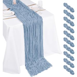 10 Pack Dusty Blue Cheesecloth Table Runner 17x108 Inch Boho Gauze Cheese Cloth Table Runners for Wedding Party Baby Shower Birthday Home Decor