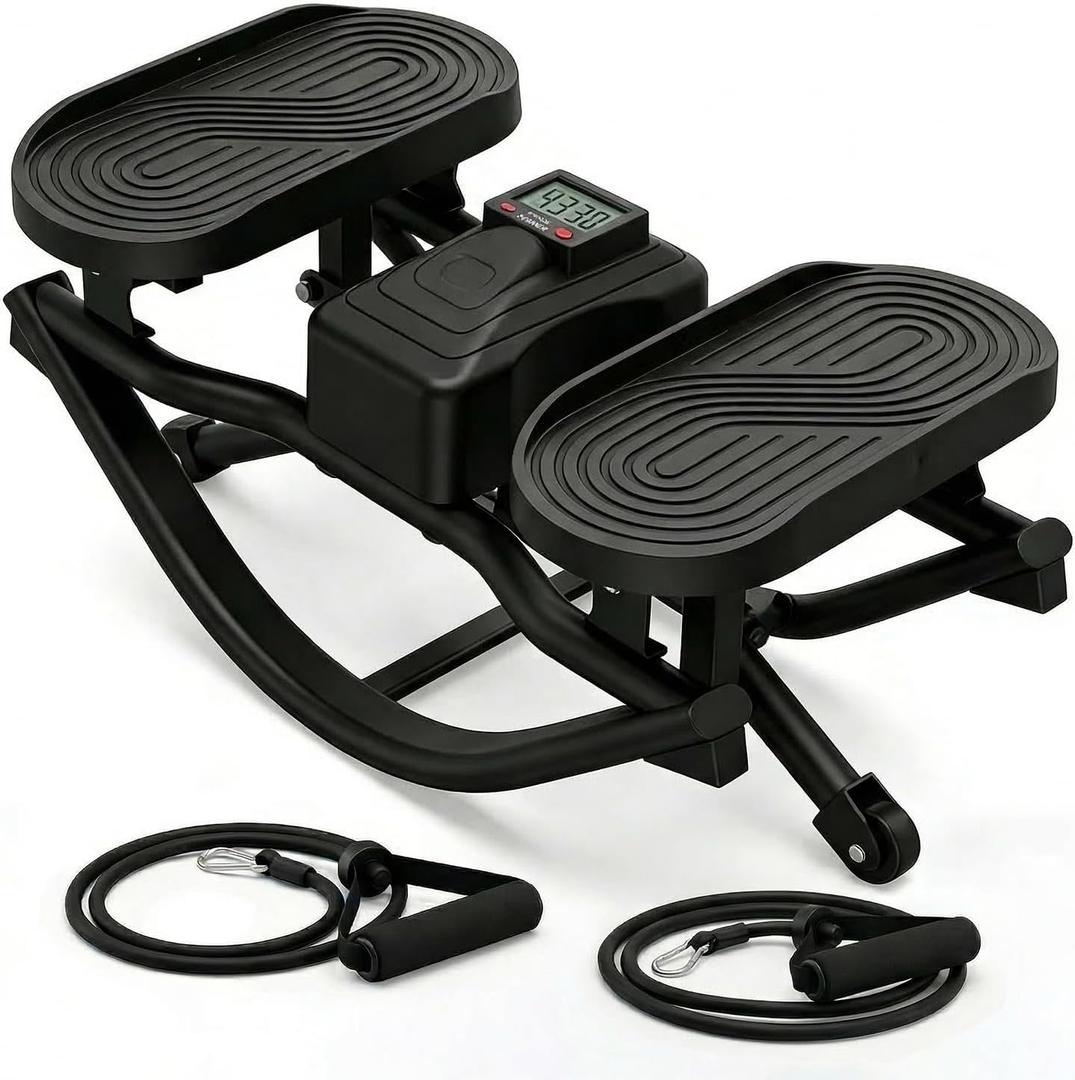 Rock Fitness Stepper for Exercise at Home,Portable Rocking Stepper Side to Side with Digital Display & Resistance Bands, Motion Stair Rocker Stepper Machine for Home Office Full Body Workout