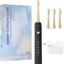Bamboo Electric Toothbrush for Adults, Electric Toothbrush with 4 Bamboo Heads, Soft Castor Oil Bristles, 5 Modes, Smart Timer, Sonic Technology, IPX7 Waterproof, 70-Day Battery Life-Black