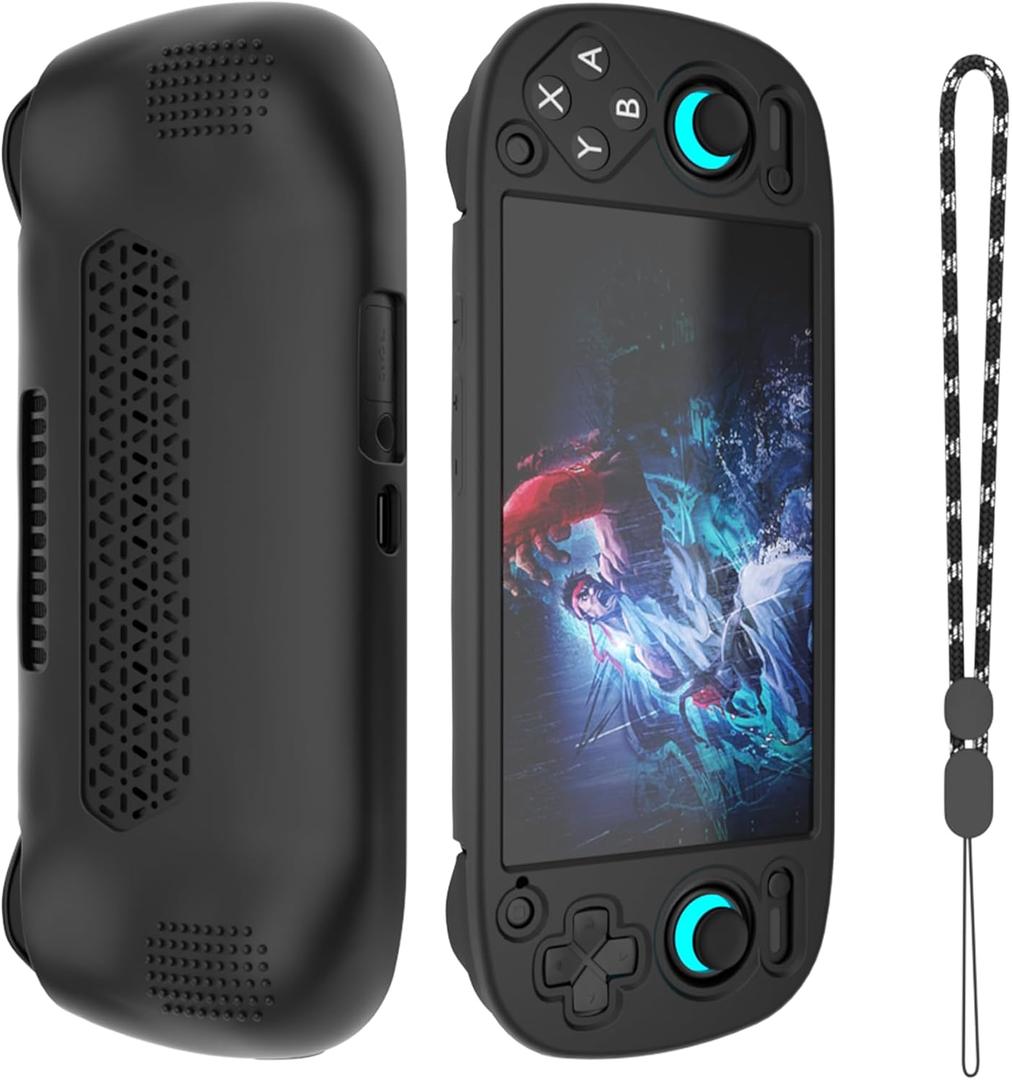 for Retroid Pocket 5 Case, Silicone Cover Shell Anti-Slip, Shock Proof, Soft Protective for Retroid Pocket 5 Retro Handheld Game Console Accessories with Lanyard - Black