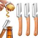 3 Pcs MultiFunctional Vegetable Peeler for Kitchen,Stainless Steel Blade with Ergonomic Wooden Handle and Built-in Bottle Opener, Kitchen Tool for Fruit Veggie Pumpkin, Gifts for Mom