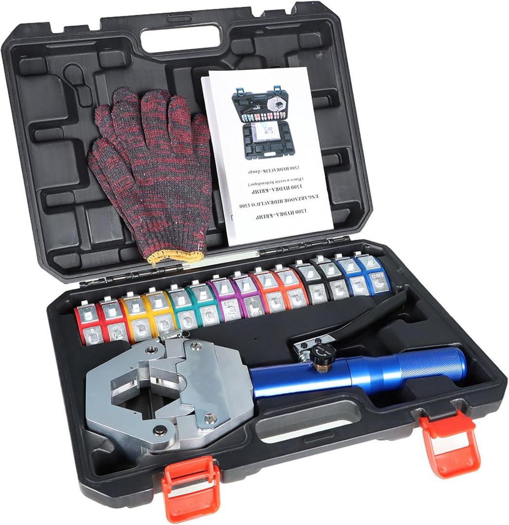 Hydraulic A/C Hose Crimper with 7 Die Set, Hydra-crimp 71500, Manual AC Hose Crimper Kit Air Conditioning Repaire Handheld, for Barbed and Beaded Hose Fittings