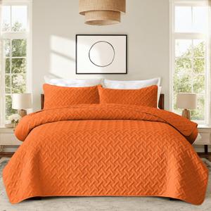 JYHOPE King Size Comforter Set Caramel Orange Summer Quilt Set with 1 Quilt and 2 Pillow Shams, Soft and Lightweight Coverlet for All Seasons, Water and Stain Resistant Bedspread 102X90
