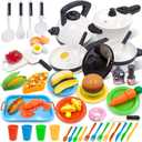 Kids Kitchen Toy Cookware with Play Food Toy Set,Kitchen Play Accessories with Pots and Pans,Cutting Food Toy Utensils,Play Dishes Learning Toys Gift for Toddlers Boys Girls(72 PCS)