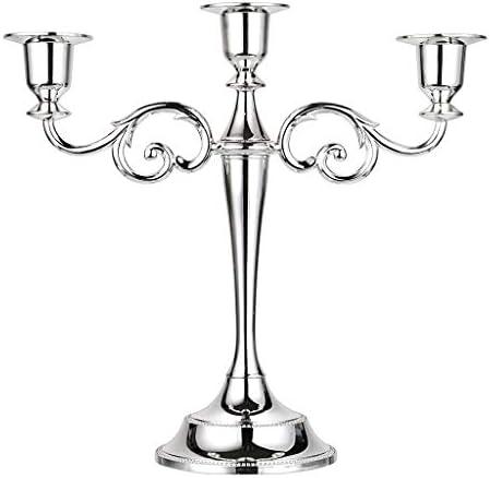 OwnMy 3 Arms Metal Candelabra Candlestick Silver European Elegant Candle Holder Candle Stand for Wedding Dining Table Christmas Party Home Decoration (Silver Tone)
