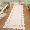 GarveeHome Scalloped Bow Rug for Living Room, Solid Beige Rug for Dorm, Washable Runner Rug 2.5x10 Soft Low Pile Non Slip Scalloped Rugs for Nursery Bedroom Decor Hallway Entryway Playroom