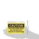 NMC C190AP OSHA Sign, Legend "CAUTION - THIS MACHINE MUST BE LOCKED OUT PRIOR TO SERVICING", 5" Length x 3" Height, Pressure Sensitive Vinyl, Black on Yellow (Pack of 5)
