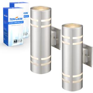 TENGXIN 2 Pack Outdoor Wall Light,Up Down Modern Exterior Wall Sconce with Stainless Steel Cylinder,Brushed Nickel Finsh Wall Mount Light