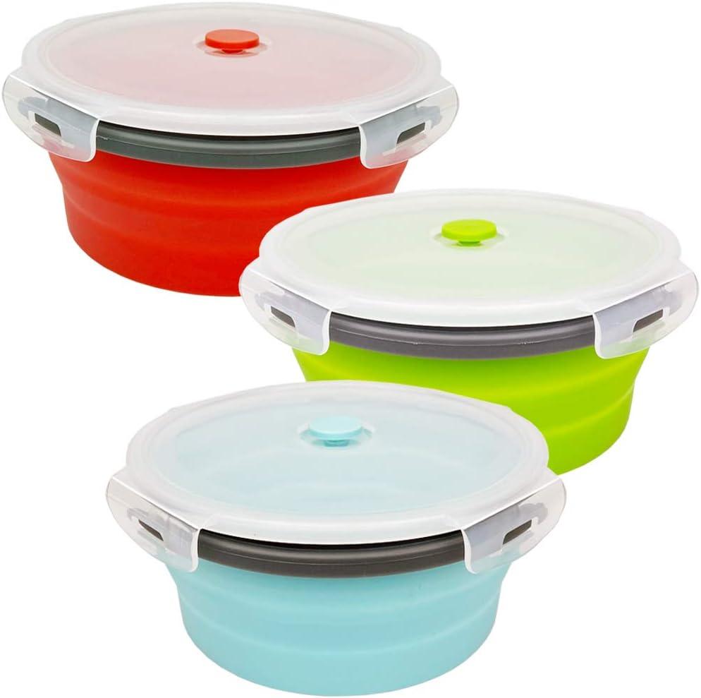 CARTINTS 1200ml Large Collapsible Food Containers Silicone Lunch Containers Silicone Leftover Food Containers, Ideal for Camping Travel, 3Pack (green-red-blue)