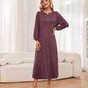 Womens Cotton Long Sleeve Nightgowns Soft Ladies Sleep Shirts Button V Neck Full Length Night Shirts Sleepwear with Pockets (Red, XL)