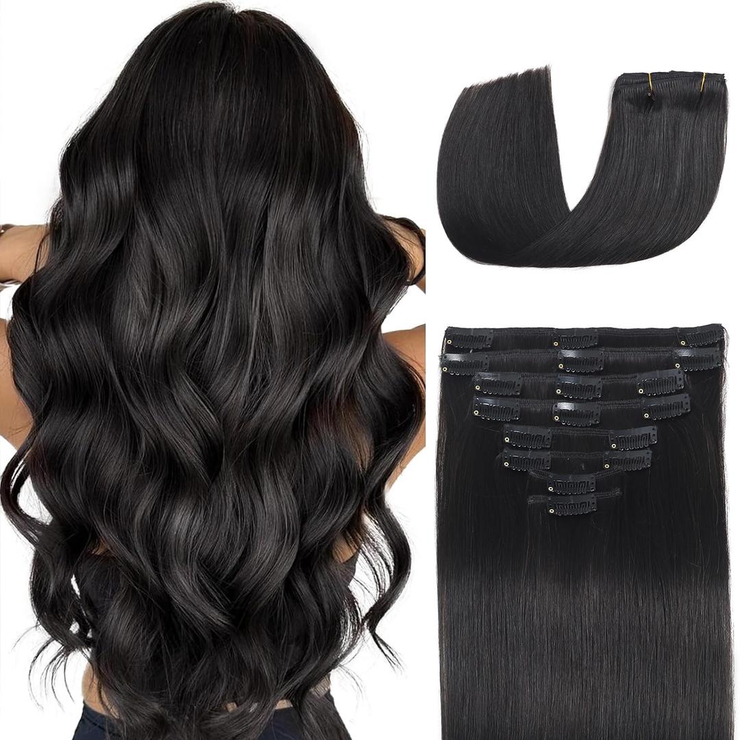 Clip in Hair Extensions Real Human Hair 18 inch 100g/3.6oz Straight Seamless Invisible Human hair Extensions Clip ins for Women Double Weft 8pcs #1B-Natural Black