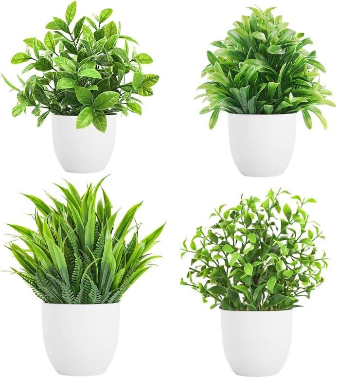 4 Pot Small Fake Plant Flowerpot Artificial Plastic Eucalyptus Plant Wheat Grass Shrub Plant Indoor Desk Coffee Table Bathroom Bedroom Home Decoration