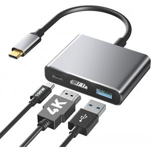 TECHTOBOX USB C to HDMI Multiport Adapter,3 in 1 USB C Hub,Type C to HDMI Adapter with 100W PD USB 3.0 Port,USB C Dongle for iPhone 15 Series, Samsung, MacBook, iPad pro,Chromebook, Dell