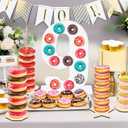 5 Pcs Donut Stand Set, Doughnut Party Supplies Include 1 Pc Digit Donut Wall Display Stand, 4 Pcs Doughnut Wall, for Birthday Wedding Baby Shower Party (White number 9)