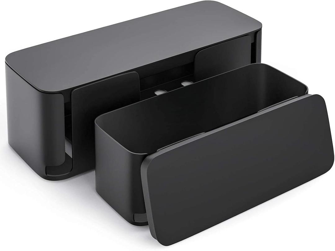 YECAYE 2 Pack Cable Management Box, Pet Friendly Cable Box Organizer for Home & Office, Child-Proof Floor Cord Cover, Cord Management and Cord Hider, Black