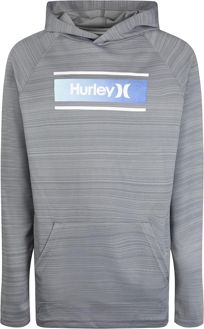 Hurley boys Long Sleeve Hooded T-shirt (Large, Cool Grey Heather)