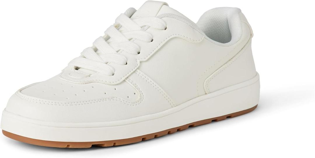 Amazon Essentials Unisex Kids' Low Top Lace Up Court Sneakers for Boys and Girls, White, 7 Big Kid