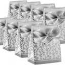 KUPOO 50PCS Candy Boxes,Silver Ribbon Wedding Favor Boxes Candy Bag Cake Box for Wedding Party Decoration Easter (silver)