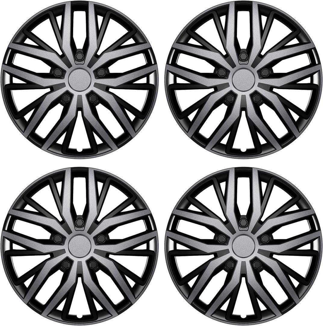 4 Pack Universal Hubcaps Replacement R15 15 inch, Steel Wheel Rim Cover for Most Auto, 15" 15 in Wheel Covers Hub Caps (Gray+Black Color, 15 inch)