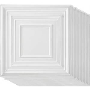 Nuanchu 30 Pcs Drop Ceiling Tiles 12 x 12 Inch PVC Ceiling Tiles Glue up Cuttable Paintable DIY Wall Panels 3D Decorative for Bathroom Interior Kitchen TV Background (White)