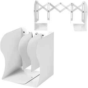 Metal Bookends for Heavy Books, Sturdy Book Stopper to Hold Books Heavy Duty, Adjustable Book Ends for Office & School (White)