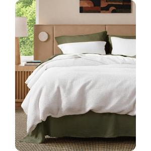 Bedsure Cotton Duvet Cover Queen - 100% Cotton Waffle Weave Coconut White Duvet Cover Queen Size, PureWoven Breathable Bedding Set for All Season, 3 Pieces, 90"x90"