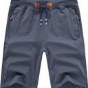 QPNGRP Mens Shorts Casual Drawstring Zipper Pockets Elastic Waist (38, Irongray)