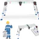 LEADALLWAY Work Platform Height Adjustment 43"(L) x12(W) x20(H) Step Stool Aluminum Platform Ladder with One-Touch Automatic Fold 330 Lbs Capacity (Silvery)