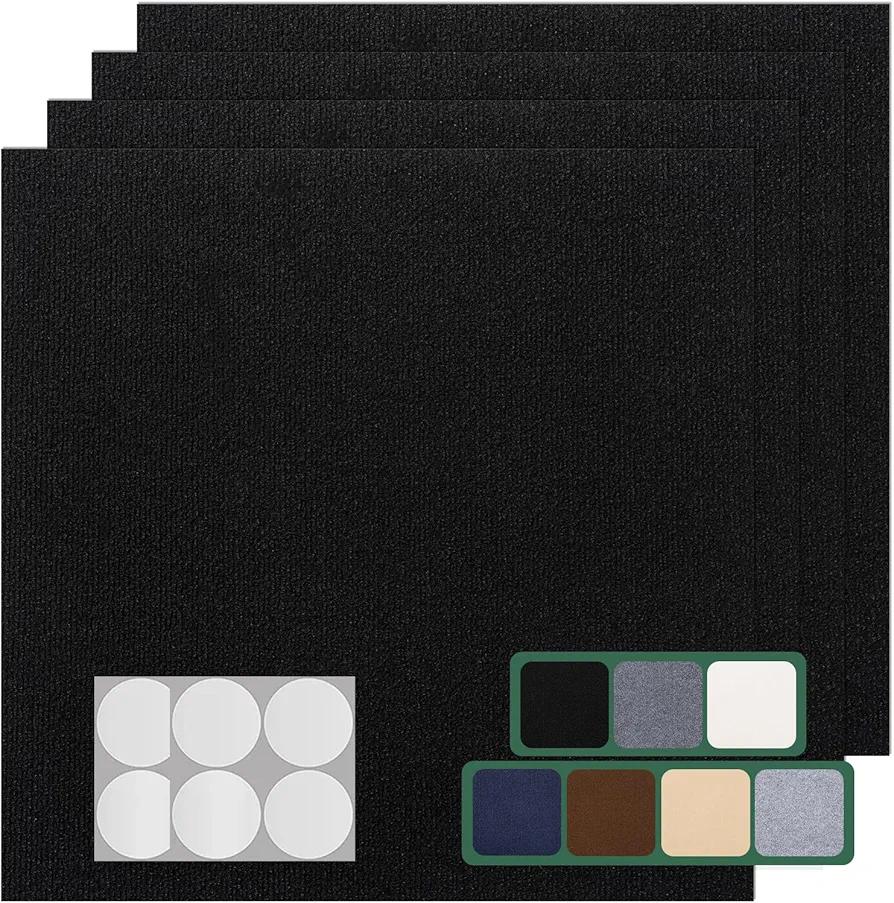 Carpet Tile 20 Pack 24” X 24” Self Adhesive Carpet Floor Tiles Anti-Slip Squares Peel and Stick Floor Tilel DIY Installation for Bedroom(Black)