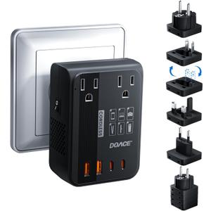 DOACE 350W Voltage Converter US to Europe - 220V to 110V Converter for European Travel, Power Converter Adapter Combo with PD Chargers for Hair Straightener Shaver Toothbrush CPAP Laptop Camera Phone (Black)