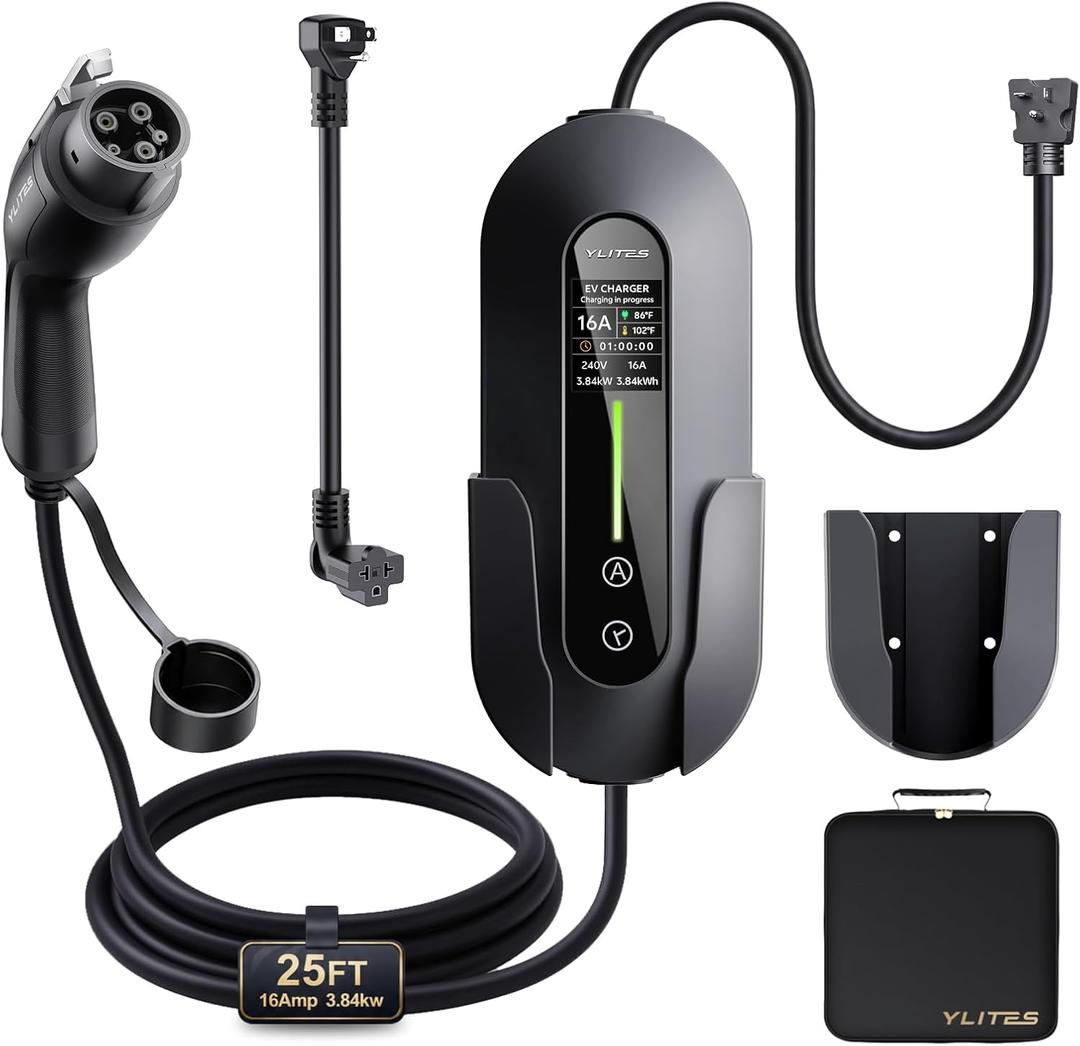 Portable Level 1&2 EV Charger for J1772 EVs, NEMA 5-15/6-20
Dual 120V/240V, 8-16A Adjustable, 1-12H Timer, 25FT Cable, IP66, Smooth Plug-In & Release, Portable for Home & Travel