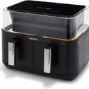 GreenPan Clearview 10QT Double Air Fryer, 360 Clear Window, PFAS-Free Ceramic Nonstick 5QT Drawers & Trays, Dual Cooking, 12-Presets, Shake Reminder, Keep Warm, Dishwasher Safe Parts (Black)