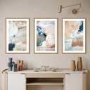 Large Abstract Brush Strokes Framed Canvas Wall Art,Neutral Navy Blue Wall Decor,Modern Pastel Wall Painting,Grey White Toned Artwork for Living Room,Bedroom,Dining Room,Office -16"x24"x3