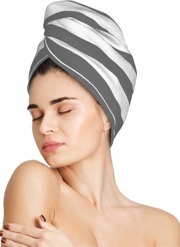 Black and White Stripe Hair Towel Wrap Microfiber Fast Drying Hair Turban with Buttons for Women Men Drying Curly, Long & Thick Hair
