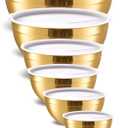 Gold Mixing Bowls with Airtight Lids, Stainless Steel Nesting Mixing Bowls Set of 7, Ideal for Baking, Prepping and Serving Food, Size 7, 3.6, 2.7, 2.1, 1.5, 1.1,0.8 QT, Stackable Design