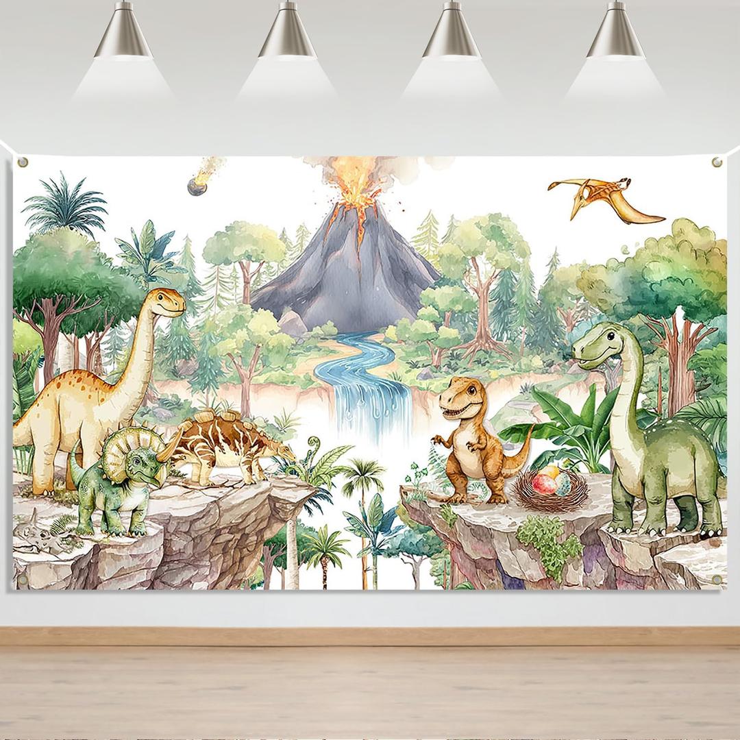 Mocsicka Dinosaur Banner Backdrop Cartoon Dinosaur Birthday Party Backdrop Decorations for Kids Cute Dino Baby Shower Decorations Photography Banner (6x3.6ft)