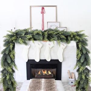 Pine Christmas Garland, 6FT Artificial Greenery Pine Garland Realistic Cedar and Cypress for Holiday Mantel Fireplace Table Centerpiece Decoration, Gradient Green