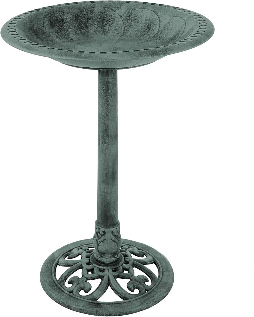 Pure Garden 50-LG1072 Green Resin Bird Bath with Antique Design-Patina