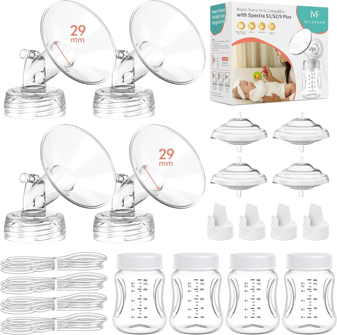 Pump Parts 4PCS Replacement Kit for Spectra S1/S2/S9 Plus/Synergy Gold  Includes 29mm Flanges, Duckbill Valves, Backflow Protectors, Tubes & Bottles (Not Original Accessories)