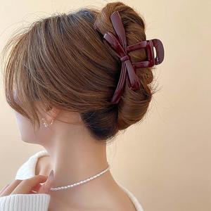 TseanYi Large Bow Hair Claw Clip Red Big Hair Clips Claw Bow Non Slip Clamps Hairclips Huge Acrylic Hair Claw Clip Statement Bun hair Claw Clip Hairclip Barrette