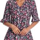 3/4 Length Sleeve Women's Tops Summer V-Neck Blouses, XXL