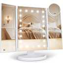 HUONUL Makeup Mirror Vanity with Lights, 2X 3X 10X Magnification, Touch Control, Trifold Mirror, Dual Power Supply, Gifts for Women, Wife, Mom, Teengirls(White)