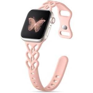 Wepro Slim Braided Silicone Band: for Apple Watch Bands Women 40mm 41mm 38mm 42mm 44mm 45mm 46mm 49mm - Cute Heart Lace Breathable Thin Sport Strap for iWatch SE Series 10 9 8 7 6 5 4 3 1 Ultra 2