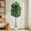 5FT Artificial Fiddle Leaf Fig Tree, Artificial Fig Tree Floor Plant with White Planter, Premium Silk Fake Plants for Living Room, Bedroom, Office, Home & Indoor Dcor